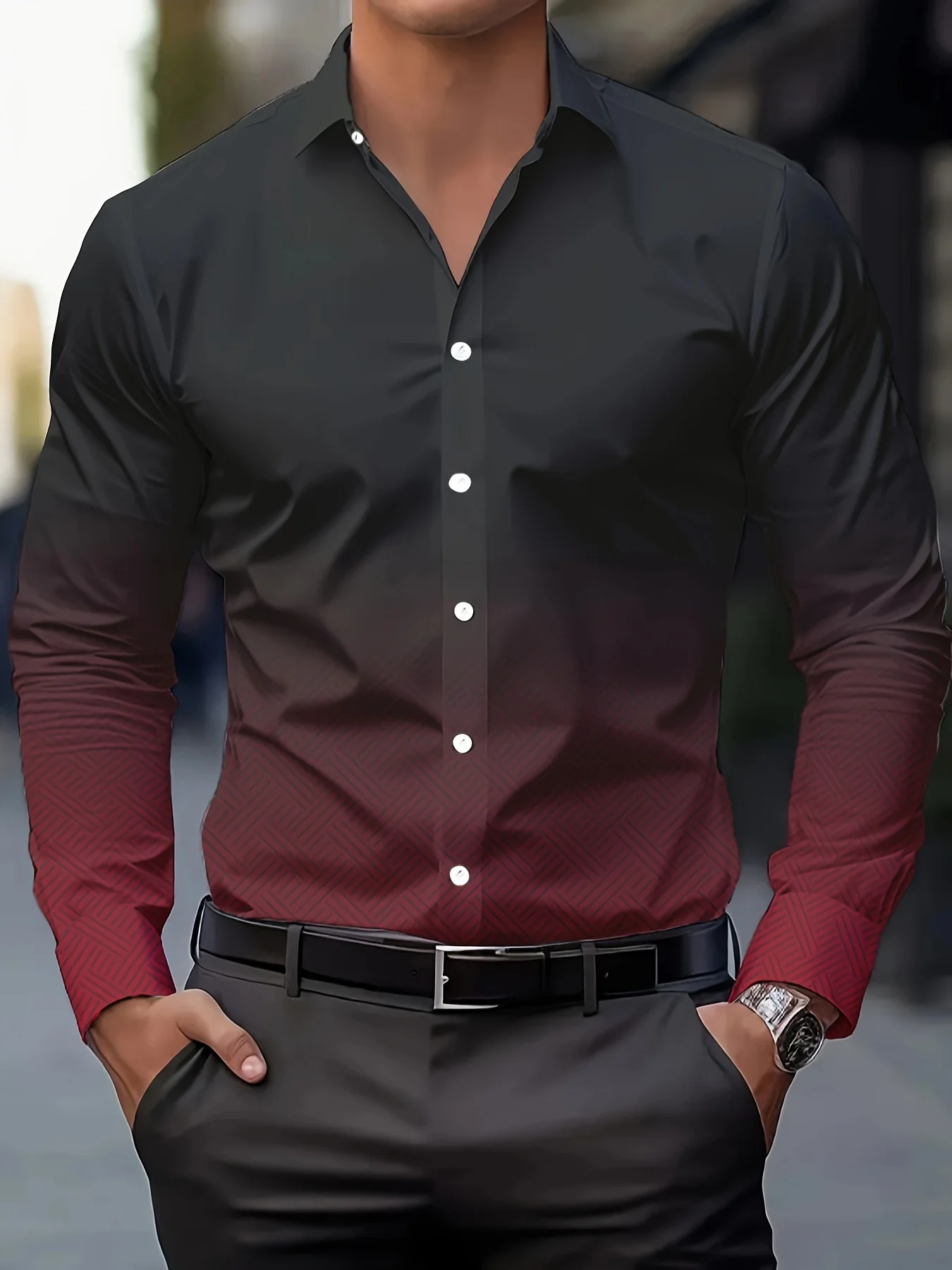Men's Stylish Casual Long Sleeve Shirt Breathable Tops Gradient Casual Business Shirts Full Sleeve shirts Turn-Down Collar