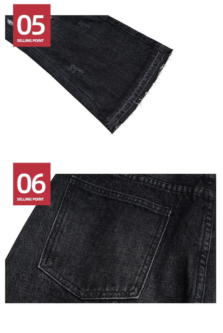MIJKO Unisex Wide Leg Flared Jeans Torn Hole Cut with Cat Whisker Fringe Blue for Men And Women ZJ014