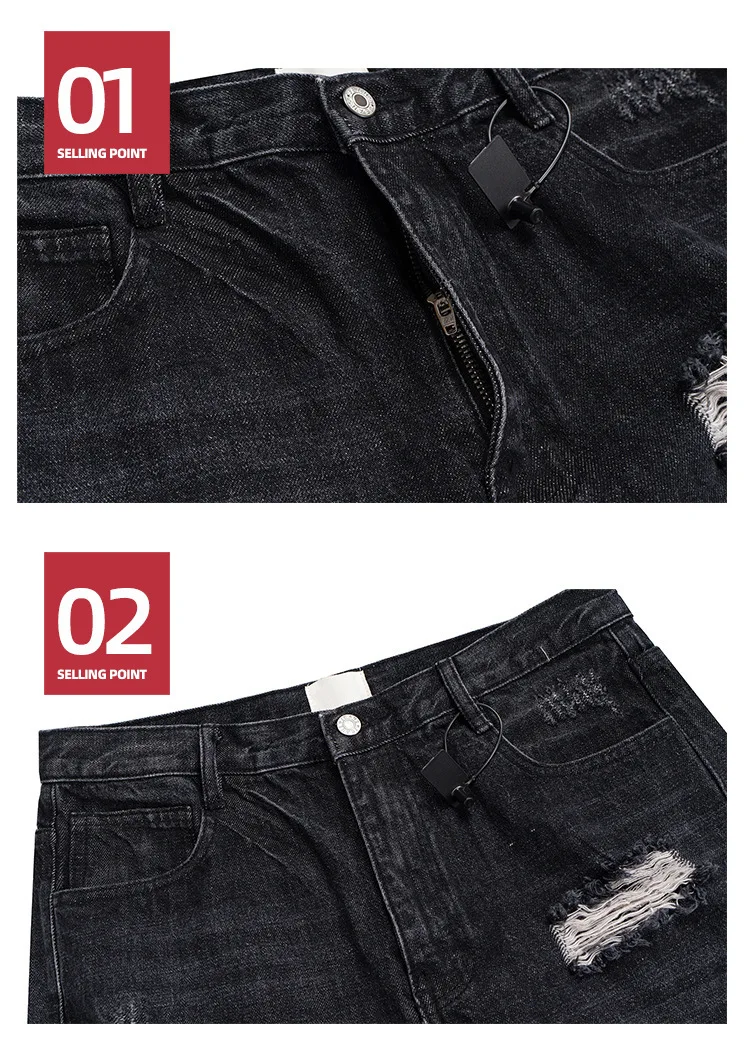 MIJKO Unisex Wide Leg Flared Jeans Torn Hole Cut with Cat Whisker Fringe Blue for Men And Women ZJ014