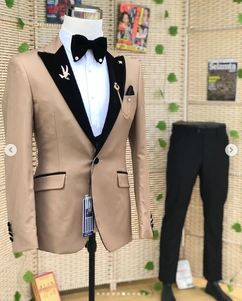 Wedding Men's 3-piece Suit Set (Jacket Pants Vest) Groom Tuxedo Formal Blazer Elegant Suit for Men