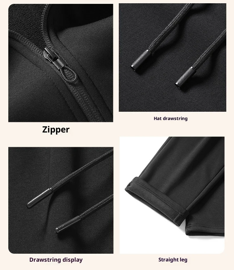 2025 Mens Winter Fleece Running Set Hooded Cardigan Sweatshirt Pants 2 Piece Tracksuit Sports Outfit Casual ensemble jogging