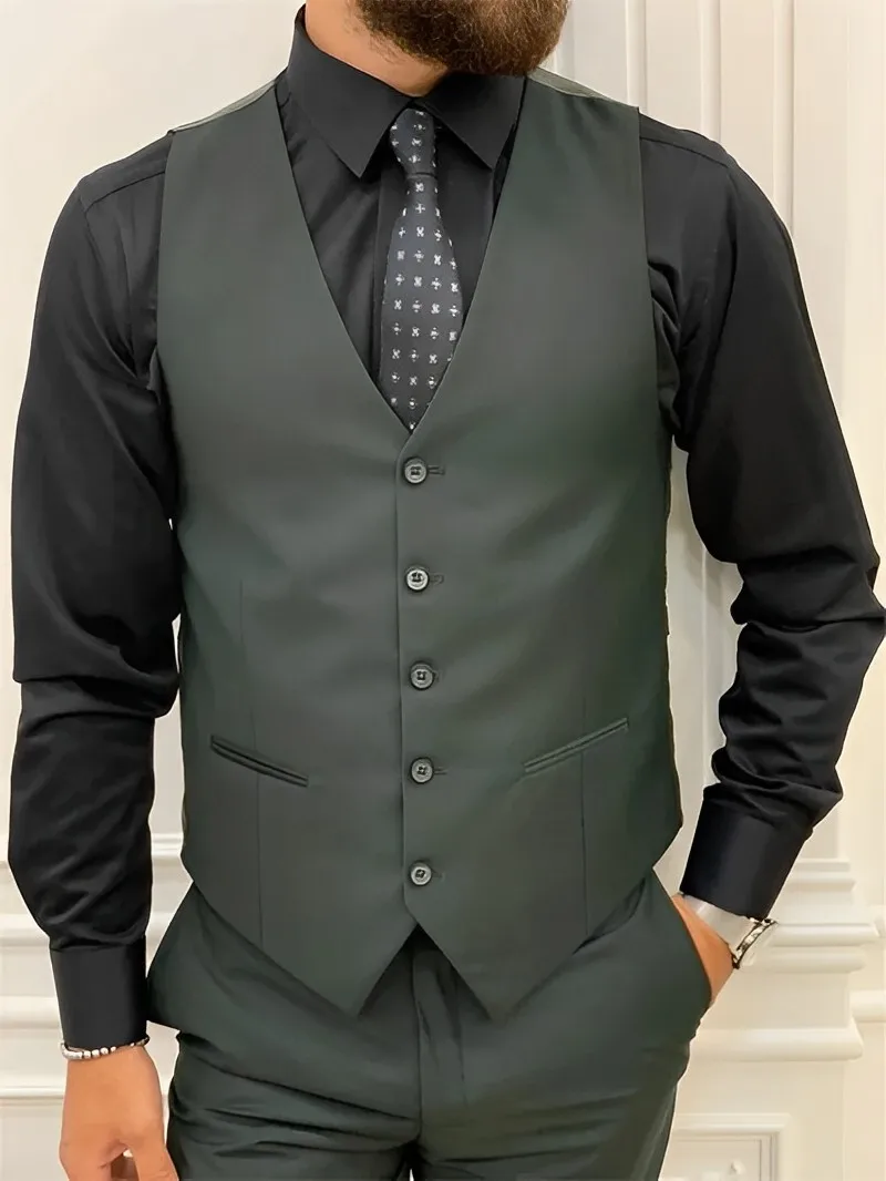 Wedding Tuxedos Men Suit Peak Lapel Terno Masculino Slim Fit Groom Prom Man Blazer Custom 3 Pieces Jacket Pant Vest Dark Green