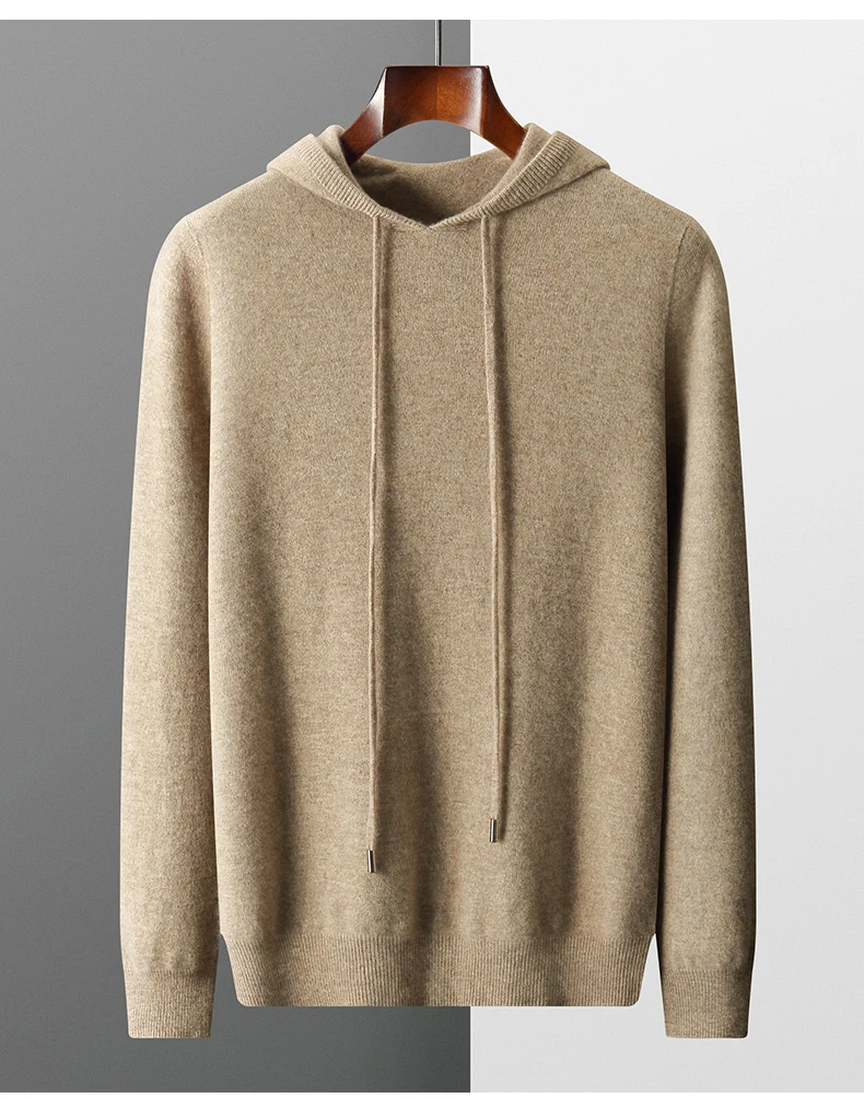 MVLYFLRT Men's 100% Merino Wool Sweater Hooded Collar Knitted Pullover Sweatshirt Autumn Winter Casual Large Tops Long Sleeved