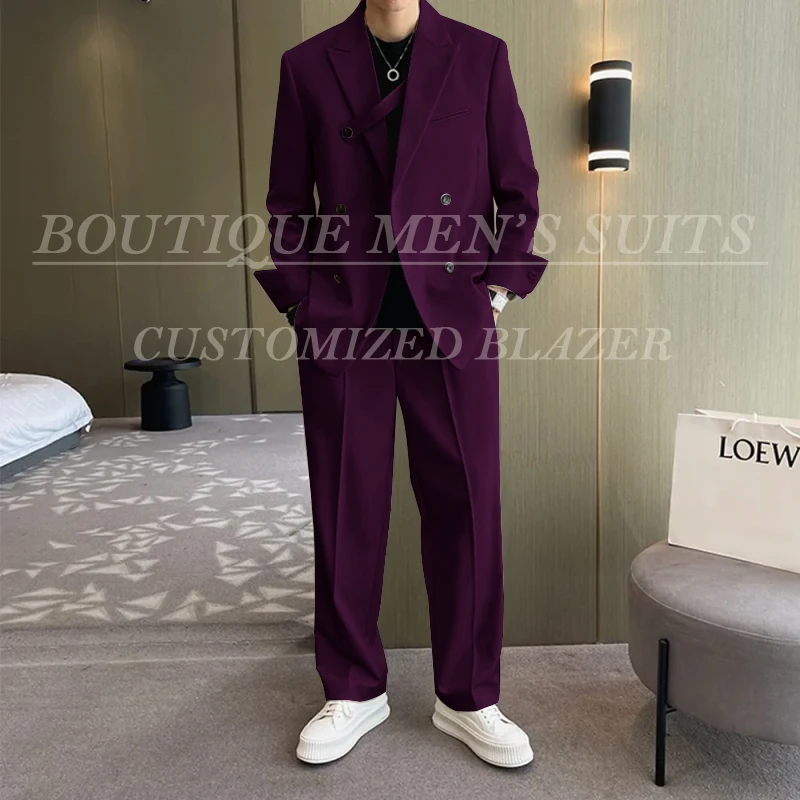 Fashion Ivory Loose Suits For Men Boyfriend Clothing 2026 New Casual Jacket Pants 2Pcs Set Custom Made Male Wear costume homme