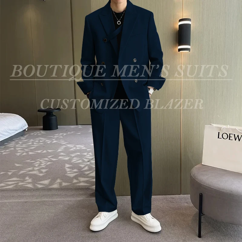 Fashion Ivory Loose Suits For Men Boyfriend Clothing 2026 New Casual Jacket Pants 2Pcs Set Custom Made Male Wear costume homme