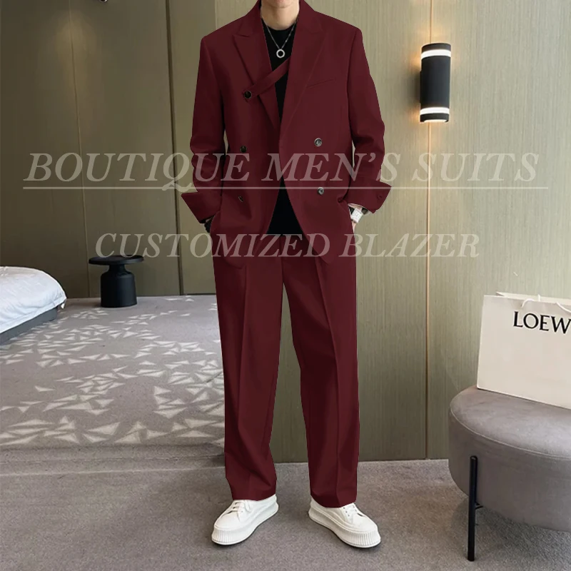 Fashion Ivory Loose Suits For Men Boyfriend Clothing 2026 New Casual Jacket Pants 2Pcs Set Custom Made Male Wear costume homme