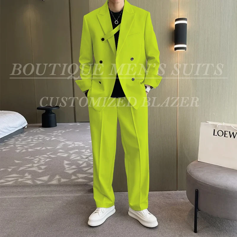 Fashion Ivory Loose Suits For Men Boyfriend Clothing 2026 New Casual Jacket Pants 2Pcs Set Custom Made Male Wear costume homme