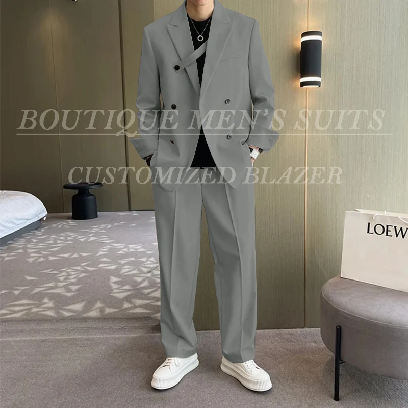 Fashion Ivory Loose Suits For Men Boyfriend Clothing 2026 New Casual Jacket Pants 2Pcs Set Custom Made Male Wear costume homme