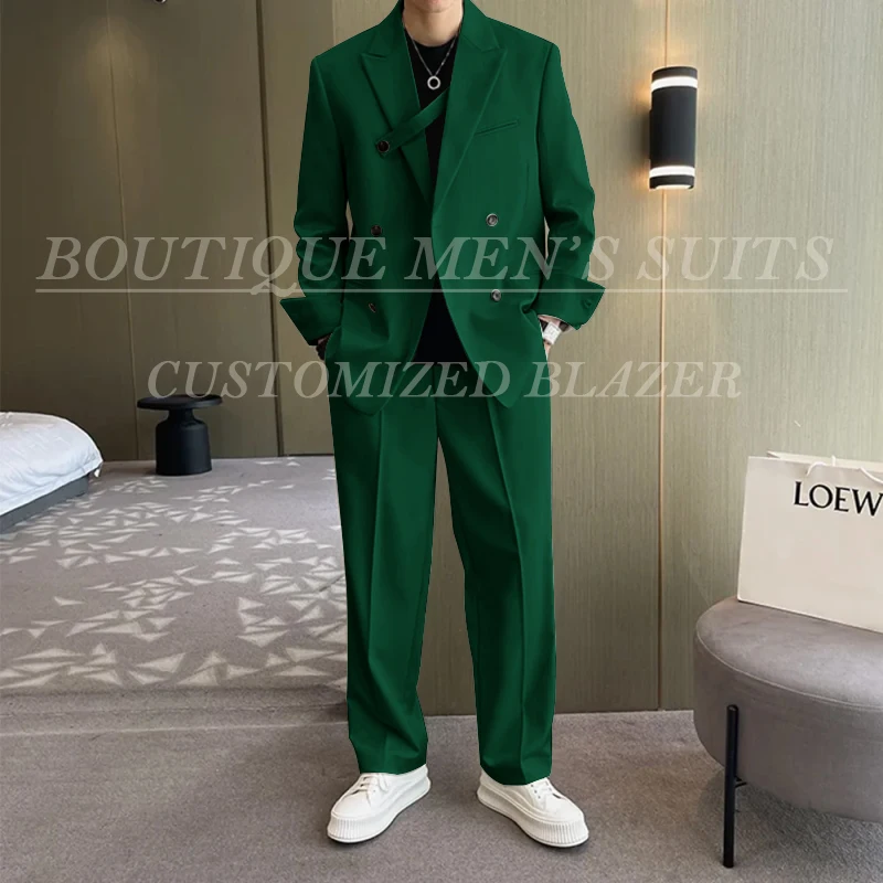 Fashion Ivory Loose Suits For Men Boyfriend Clothing 2026 New Casual Jacket Pants 2Pcs Set Custom Made Male Wear costume homme