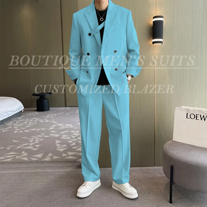 Fashion Ivory Loose Suits For Men Boyfriend Clothing 2026 New Casual Jacket Pants 2Pcs Set Custom Made Male Wear costume homme