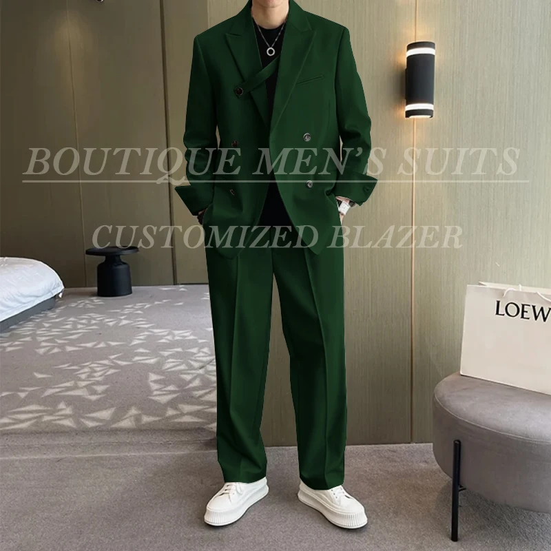 Fashion Ivory Loose Suits For Men Boyfriend Clothing 2026 New Casual Jacket Pants 2Pcs Set Custom Made Male Wear costume homme