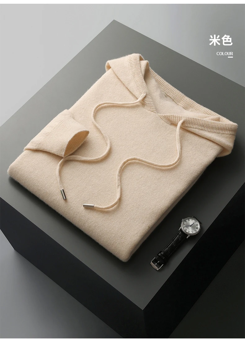 MVLYFLRT Autumn Winter New Merino Sweater Men's 100% Wool Hooded Collar Knitted Pullover Casual Long Sleeved Hoodie