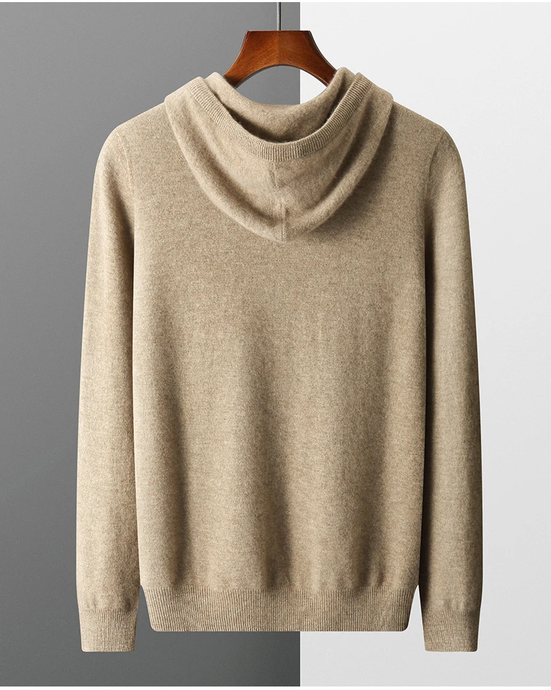 MVLYFLRT Autumn Winter New Merino Sweater Men's 100% Wool Hooded Collar Knitted Pullover Casual Long Sleeved Hoodie