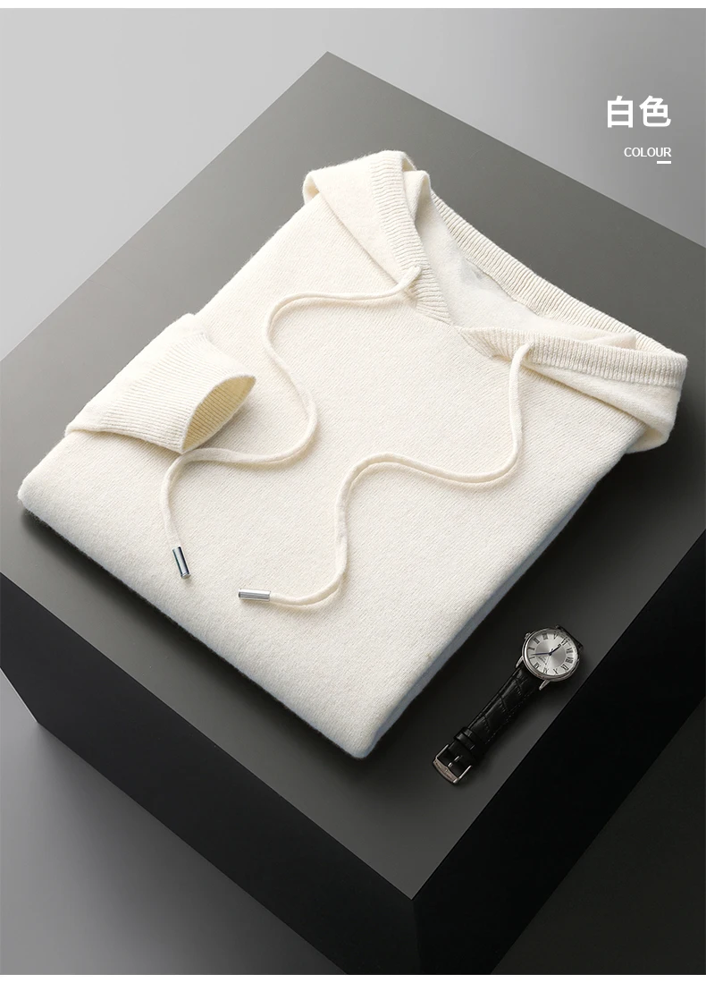 MVLYFLRT Autumn Winter New Merino Sweater Men's 100% Wool Hooded Collar Knitted Pullover Casual Long Sleeved Hoodie