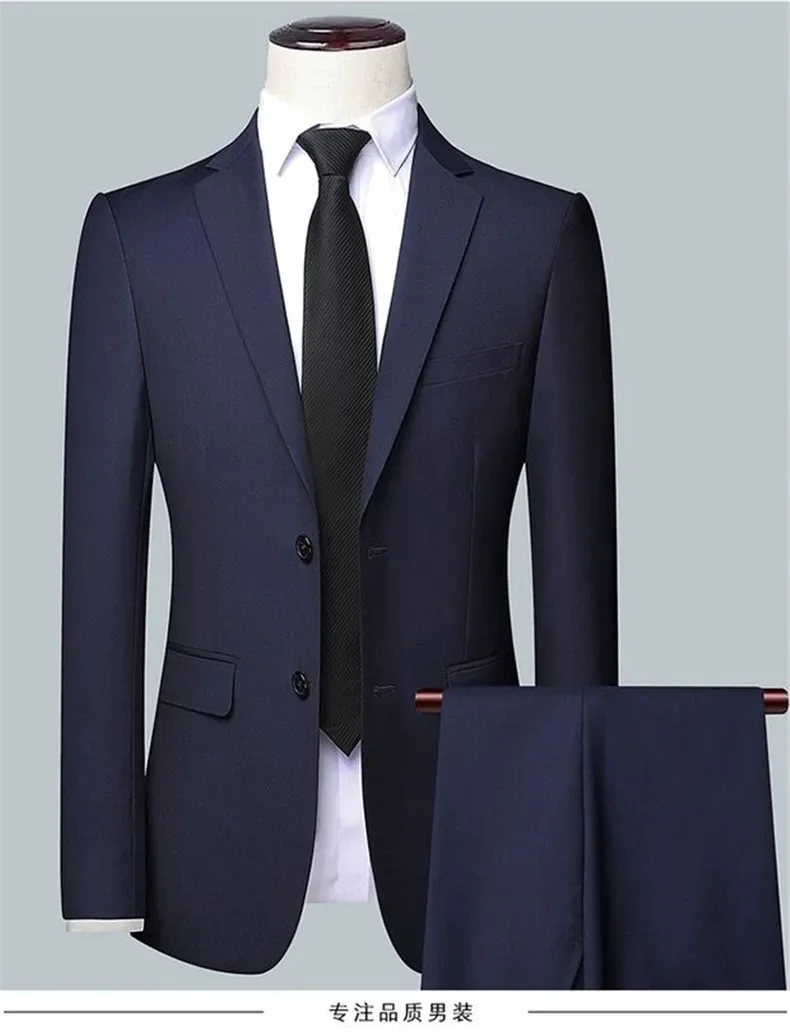 Suit S-7XL (Blazer+Pants) Men Korean Version of Slim-fit Work Clothes Solid Color Fashion Business Casual Wedding Gentleman Suit
