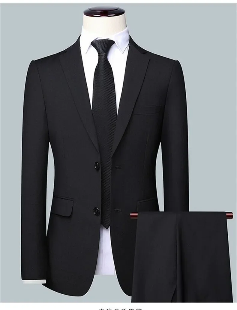Suit S-7XL (Blazer+Pants) Men Korean Version of Slim-fit Work Clothes Solid Color Fashion Business Casual Wedding Gentleman Suit