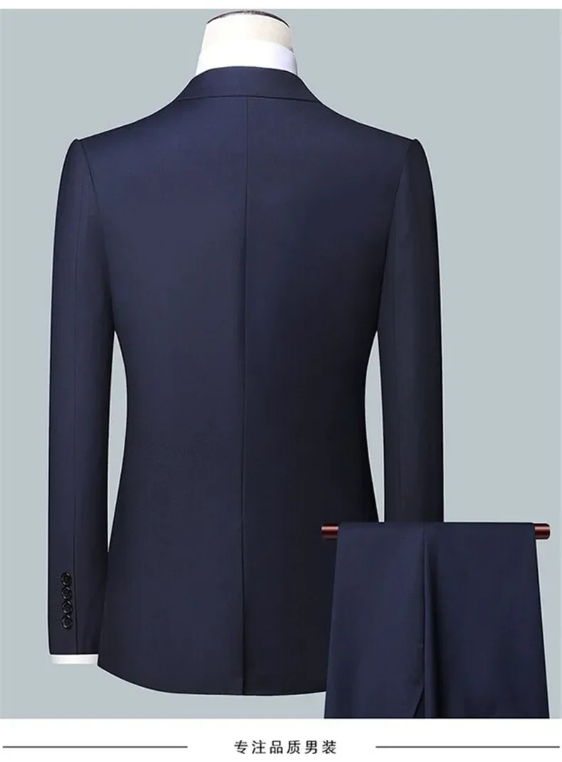 Suit S-7XL (Blazer+Pants) Men Korean Version of Slim-fit Work Clothes Solid Color Fashion Business Casual Wedding Gentleman Suit