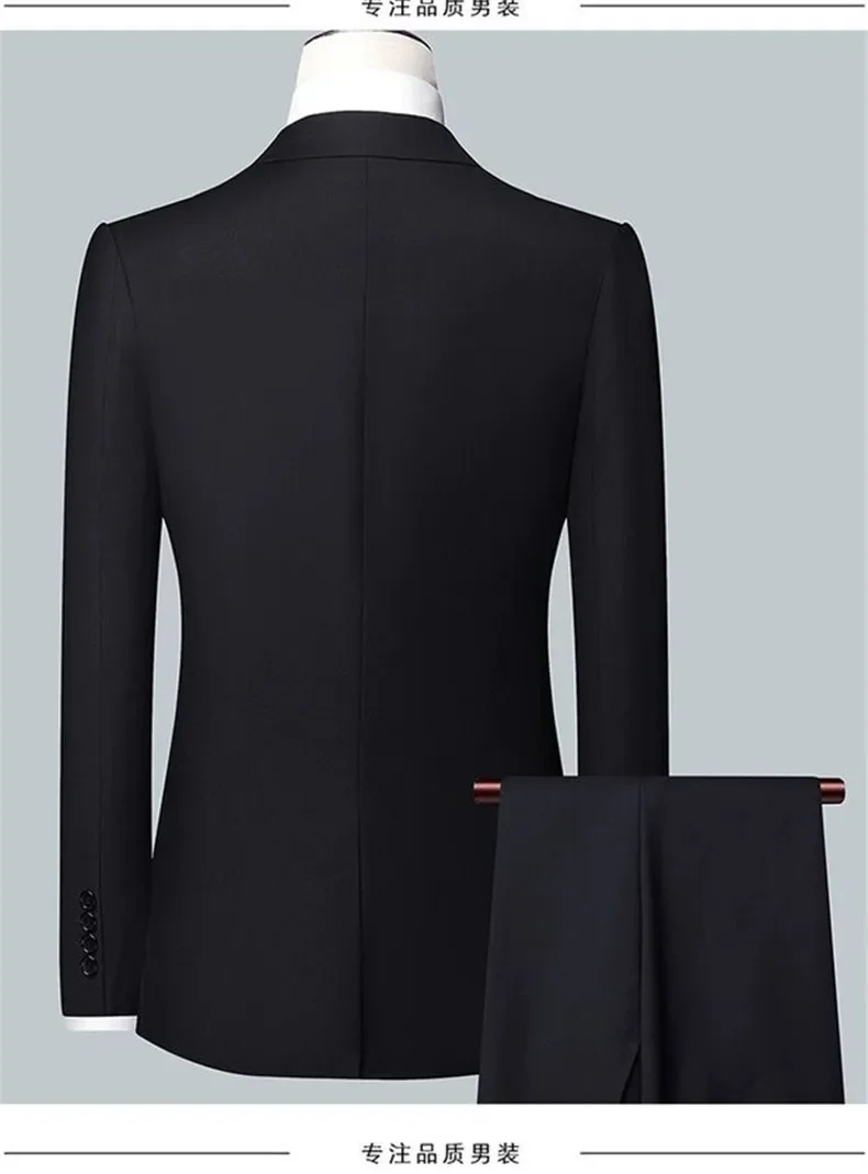 Suit S-7XL (Blazer+Pants) Men Korean Version of Slim-fit Work Clothes Solid Color Fashion Business Casual Wedding Gentleman Suit