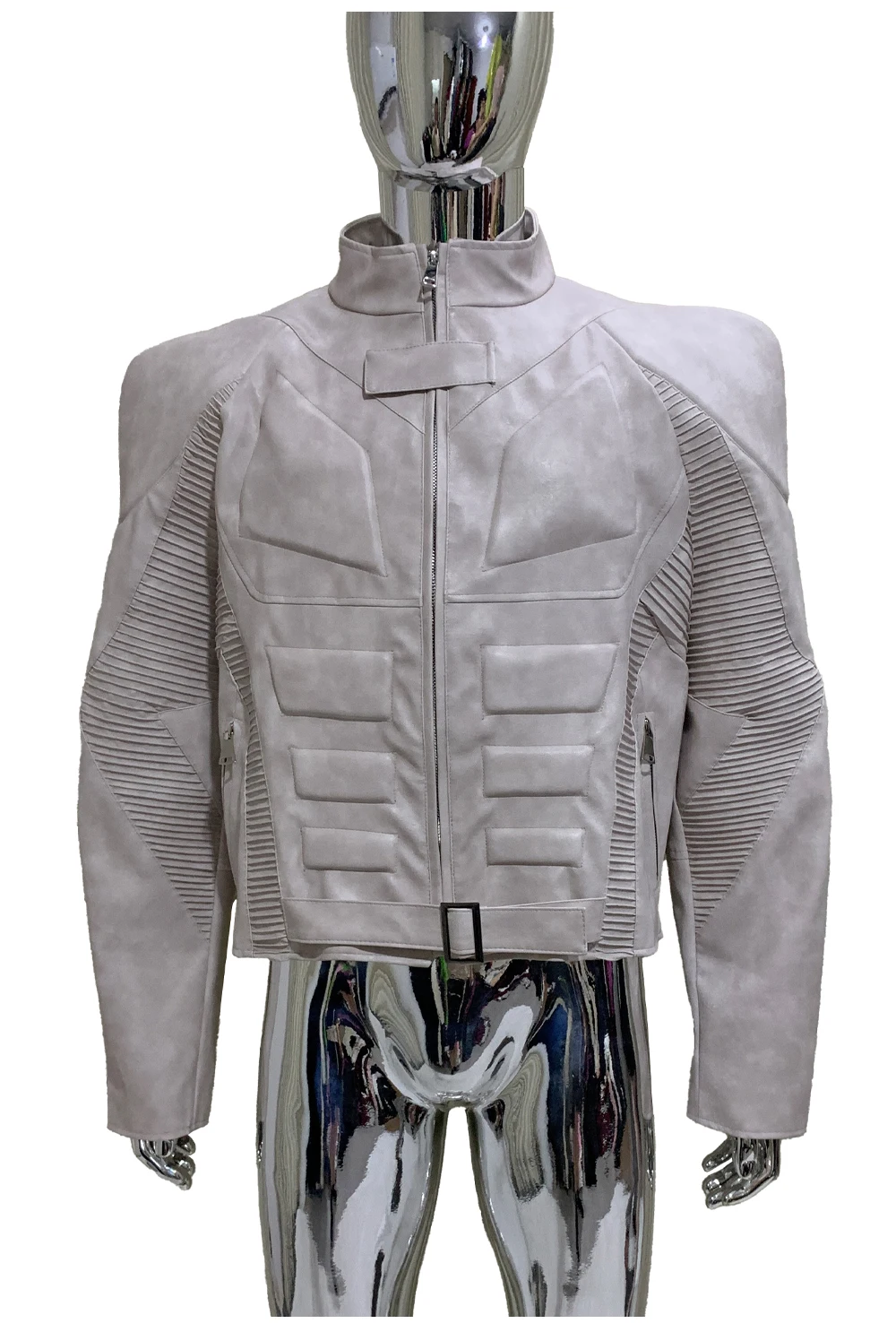 Spring Autumn Cool Distressed Pu Leather Exoskeleton-structured Jacket Men Shoulder Pads Luxury Designer Emo Clothes Streetwear
