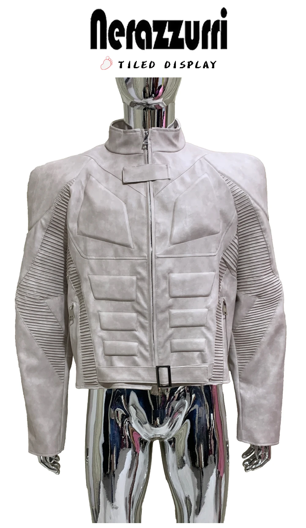Spring Autumn Cool Distressed Pu Leather Exoskeleton-structured Jacket Men Shoulder Pads Luxury Designer Emo Clothes Streetwear
