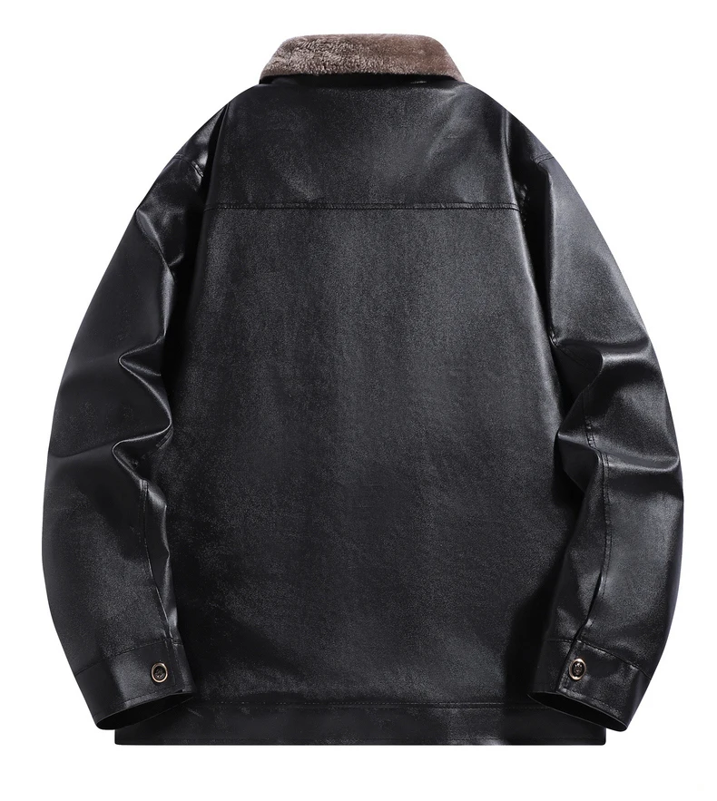 Men Leather Jacket Winter Fleece Lined Biker Jackets Fashion Motorcycle Jacket Faux Leather Coat Outwear Casual Streetwear