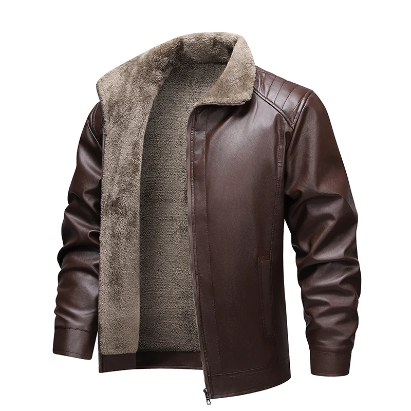Men Leather Jacket Winter Fleece Lined Biker Jackets Fashion Motorcycle Jacket Faux Leather Coat Outwear Casual Streetwear