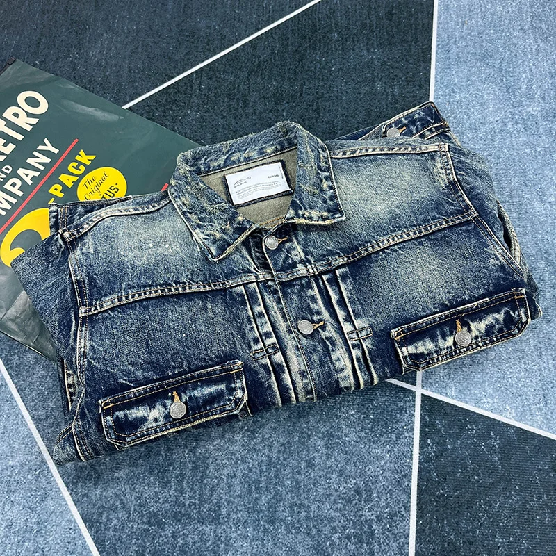 Spring and autumn new heavy old worn Denim splash-ink paint point men's casual denim jacket short