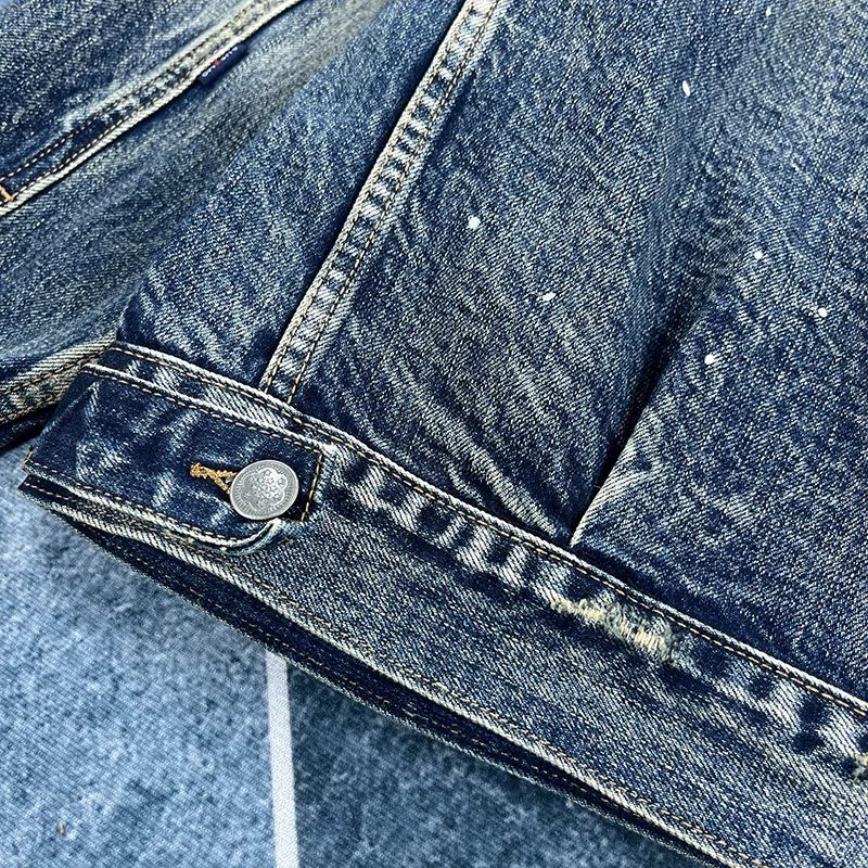 Spring and autumn new heavy old worn Denim splash-ink paint point men's casual denim jacket short