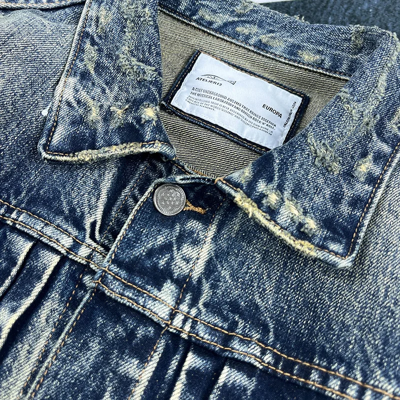Spring and autumn new heavy old worn Denim splash-ink paint point men's casual denim jacket short