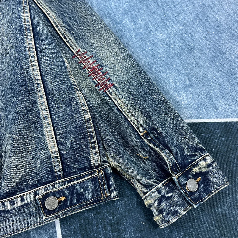 Spring and autumn new heavy old worn Denim splash-ink paint point men's casual denim jacket short