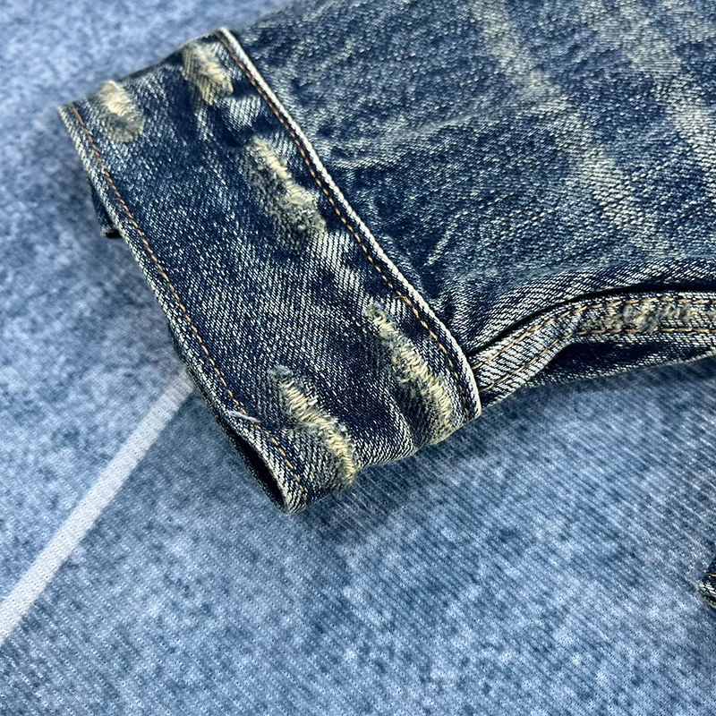 Spring and autumn new heavy old worn Denim splash-ink paint point men's casual denim jacket short