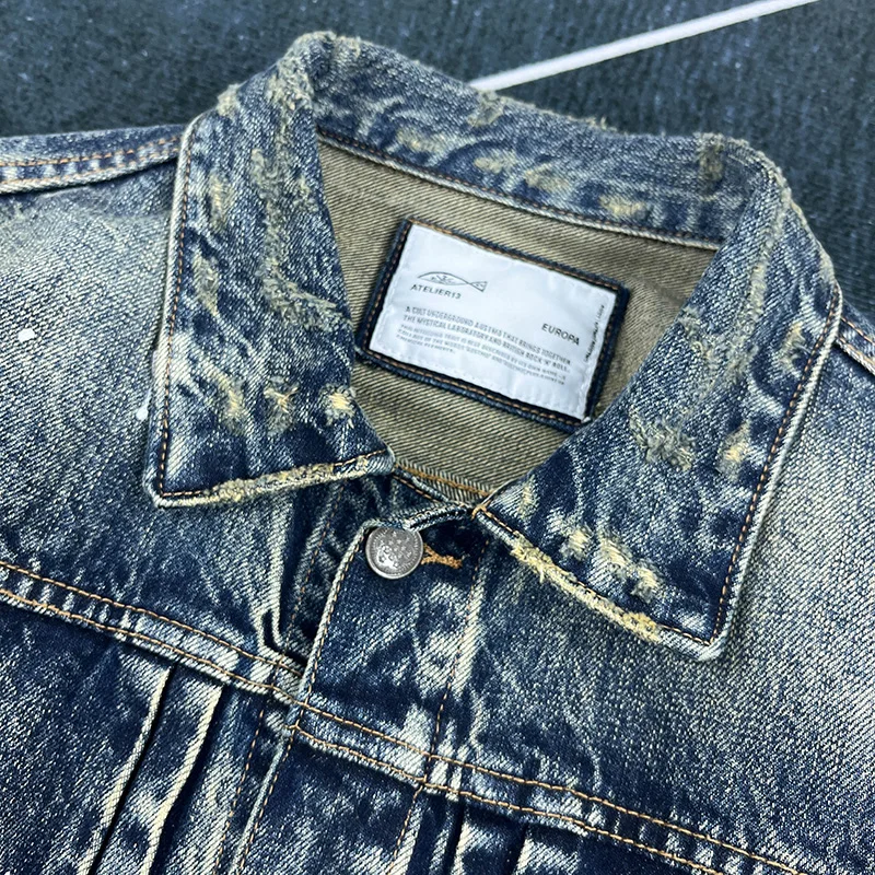 Spring and autumn new heavy old worn Denim splash-ink paint point men's casual denim jacket short