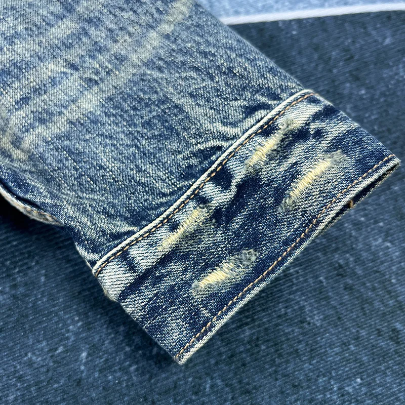 Spring and autumn new heavy old worn Denim splash-ink paint point men's casual denim jacket short