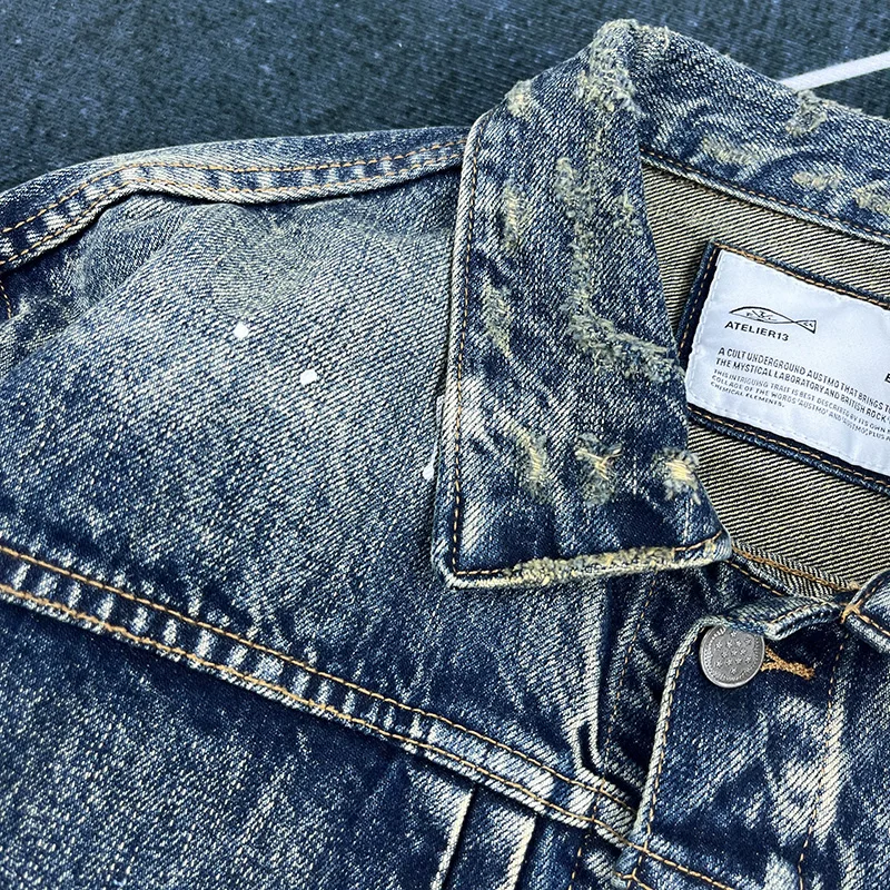 Spring and autumn new heavy old worn Denim splash-ink paint point men's casual denim jacket short