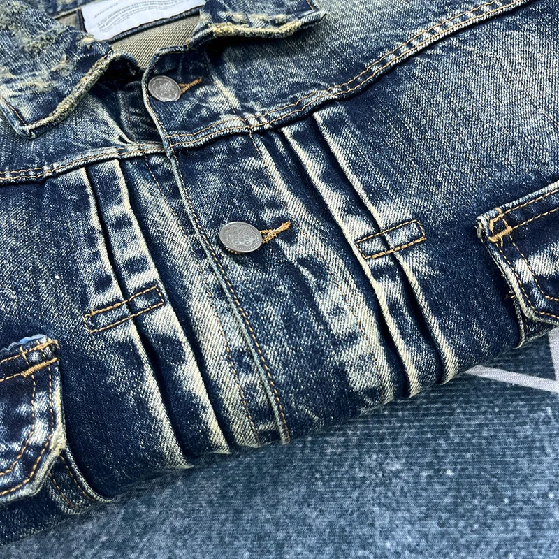 Spring and autumn new heavy old worn Denim splash-ink paint point men's casual denim jacket short