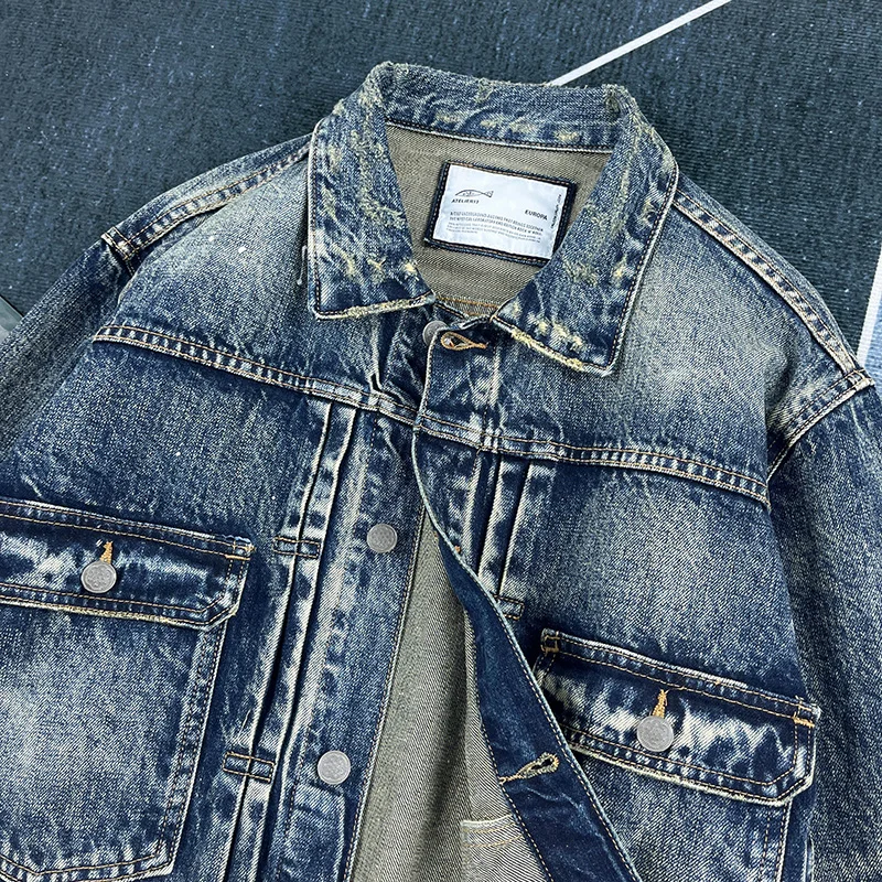 Spring and autumn new heavy old worn Denim splash-ink paint point men's casual denim jacket short