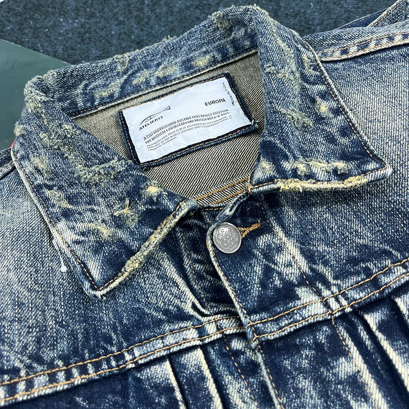 Spring and autumn new heavy old worn Denim splash-ink paint point men's casual denim jacket short