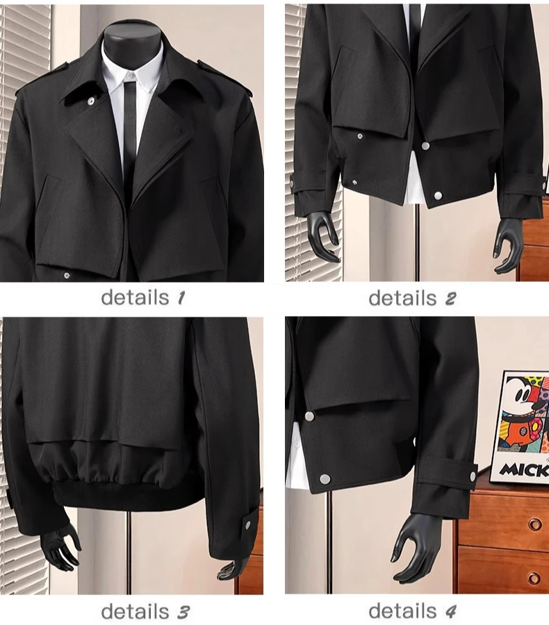 British Dandy Blazer Collar Jacket Men's Spring Autumn Oversized Asymmetric Metal Button Coat Versatile Business Casual Jacket