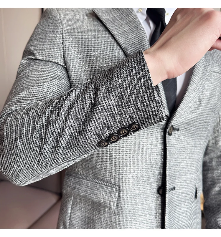 Bright Silk Thousand Bird Grid Suit Jacket Korean-style Business Fashion Slim Fit Single Breasted Men Social Party Dress Coats