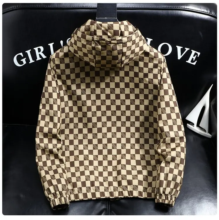Autumn Fashion Casual Hooded Jacket for Men Korean Plaid Business Windproof Coats Trendy Versatile Streetwear Men Clothing 2025