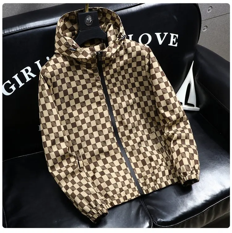Autumn Fashion Casual Hooded Jacket for Men Korean Plaid Business Windproof Coats Trendy Versatile Streetwear Men Clothing 2025