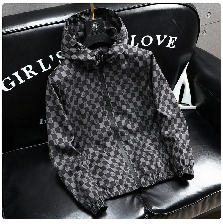 Autumn Fashion Casual Hooded Jacket for Men Korean Plaid Business Windproof Coats Trendy Versatile Streetwear Men Clothing 2025