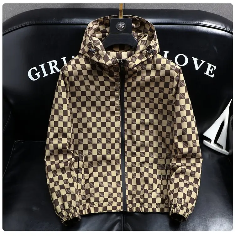 Autumn Fashion Casual Hooded Jacket for Men Korean Plaid Business Windproof Coats Trendy Versatile Streetwear Men Clothing 2025
