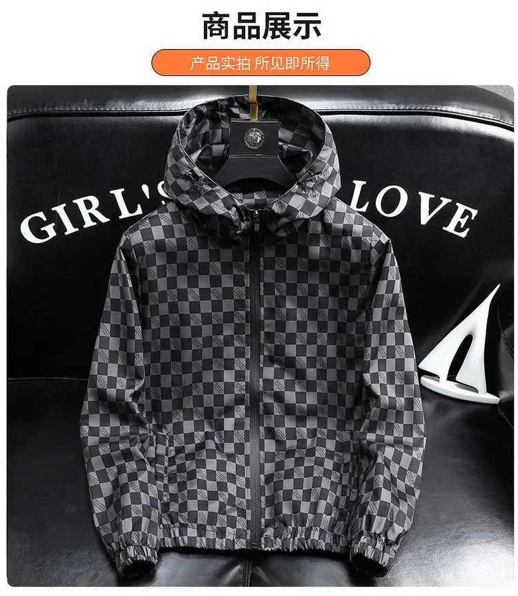 Autumn Fashion Casual Hooded Jacket for Men Korean Plaid Business Windproof Coats Trendy Versatile Streetwear Men Clothing 2025