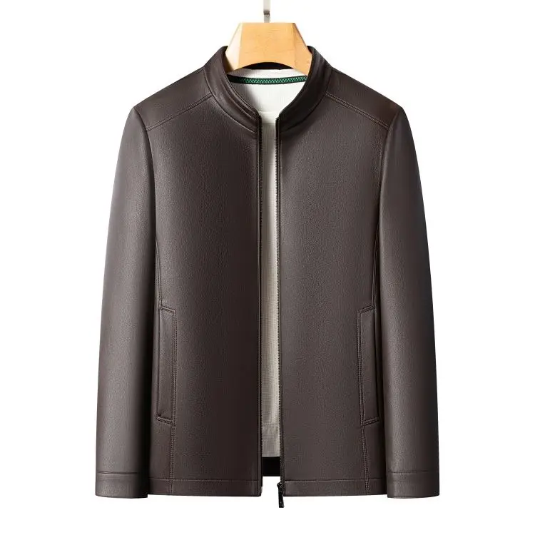 New Spring and Autumn 2025 Casual Leather Jackets, Men's Stand-Up Collar Leather Jackets, and High-End Large-Sized Goatskin Coat