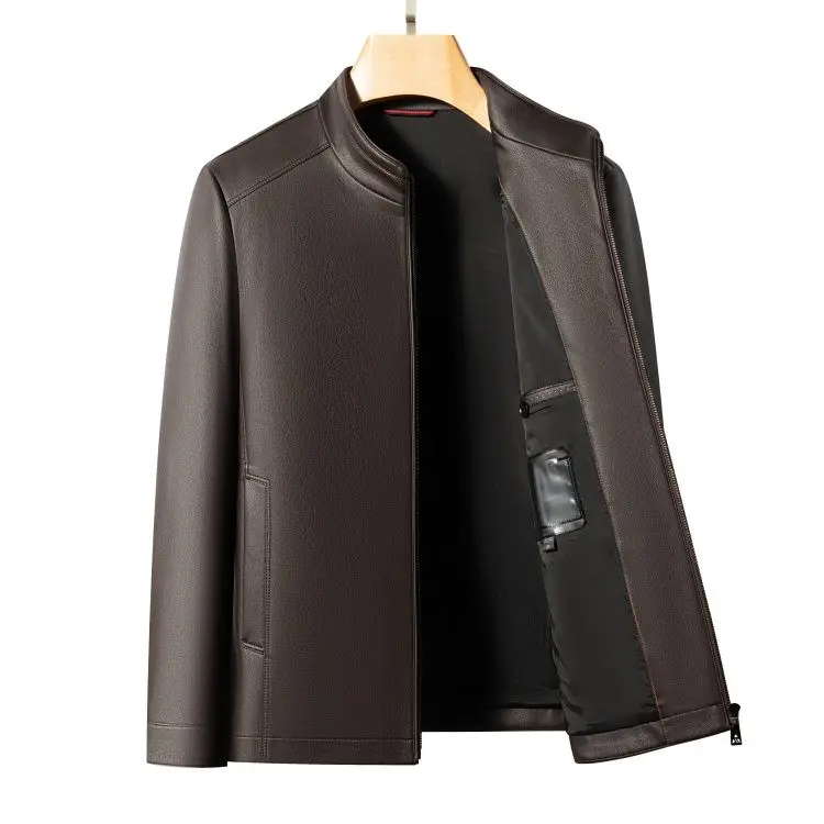 New Spring and Autumn 2025 Casual Leather Jackets, Men's Stand-Up Collar Leather Jackets, and High-End Large-Sized Goatskin Coat