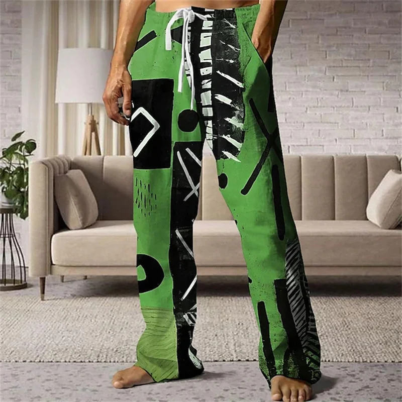 3D printed pattern, fashionable, high-quality, comfortable men's wide-leg pants, trendy printed men's pants