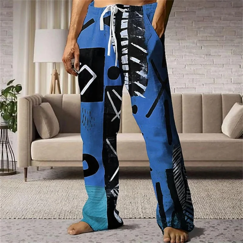 3D printed pattern, fashionable, high-quality, comfortable men's wide-leg pants, trendy printed men's pants