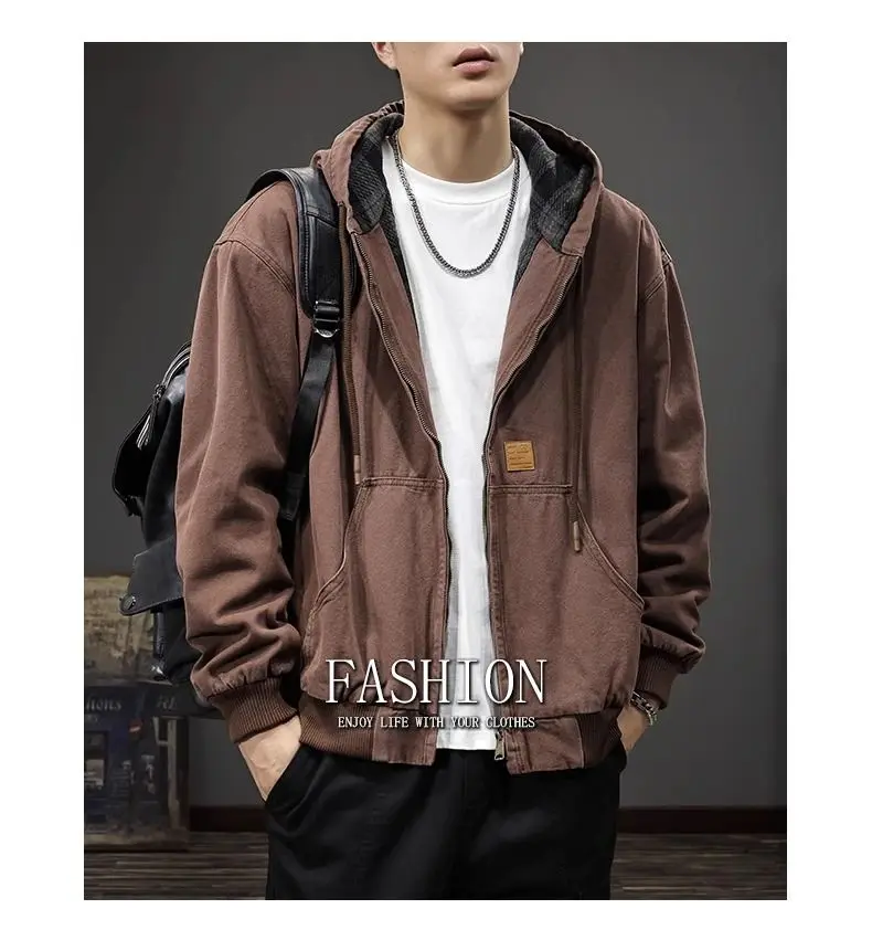 American Retro Hooded Work Jacket in Autumn and Winter New Loose Plaid Trendy Brand Inner Casual Jacket Trendy
