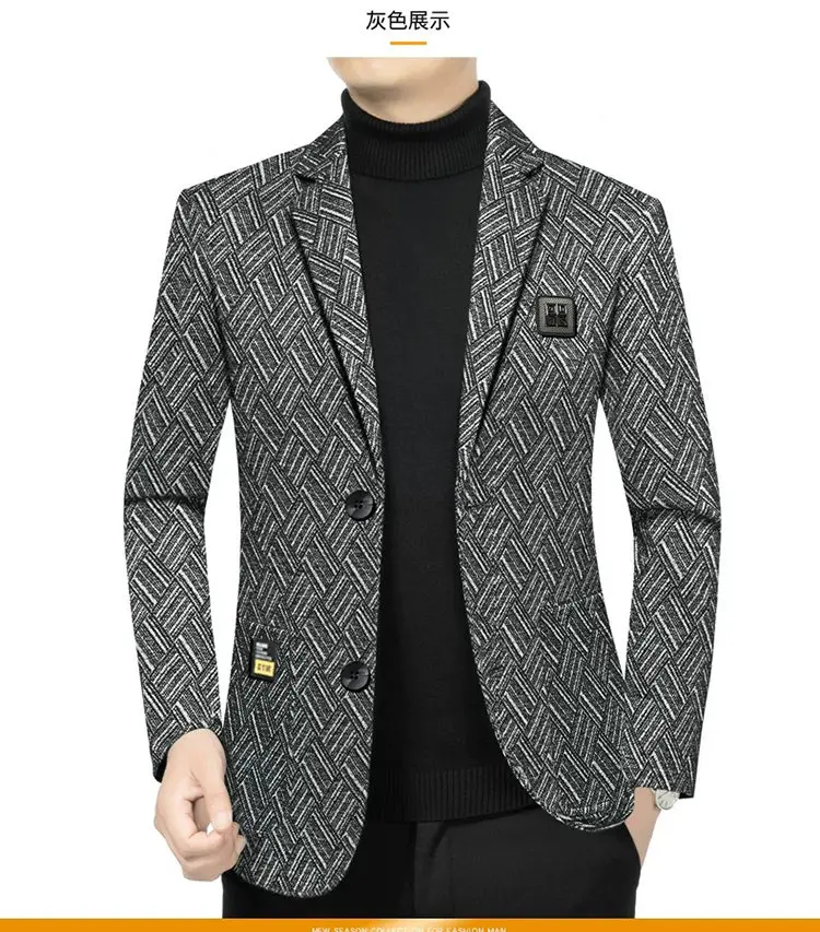 Blazer Men's Fashionable Business Banquet Dance Singer Striped Fitted Casual Trendy Wedding Banquet Dress Performance Blazer